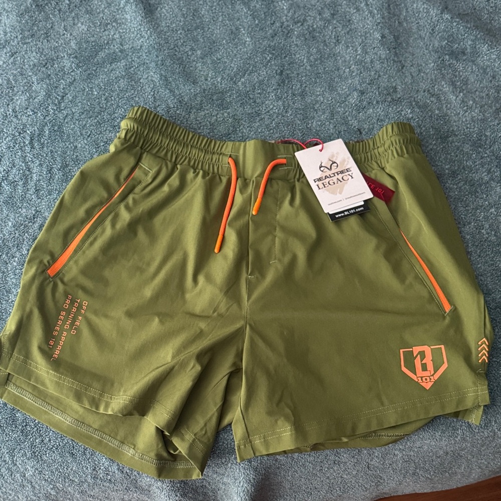 Legacy Men's Green Athletic Shorts with Orange Accents